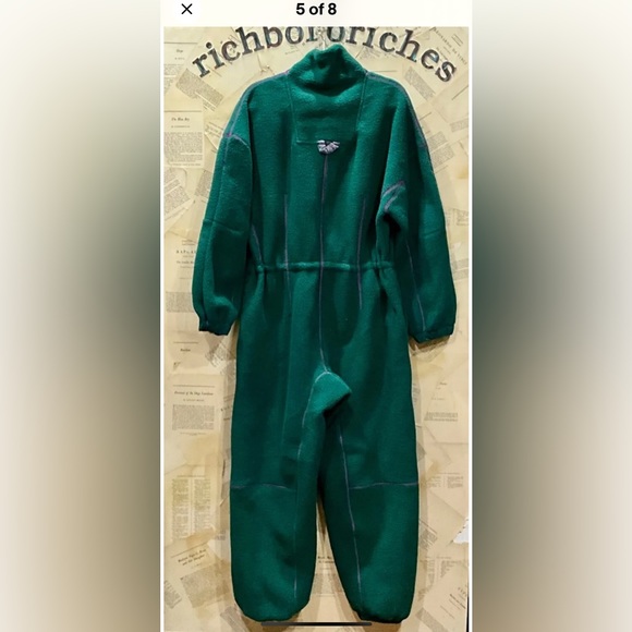 Free People Hit The Slopes Fleece Jumpsuit Emerald Green Pink Zipper - Picture 7 of 8